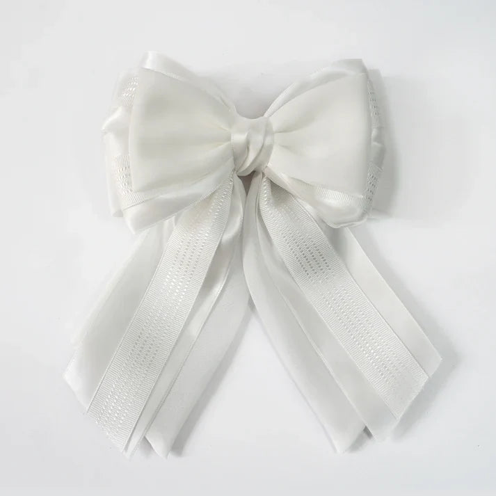 Elegant Bow Clip with Multi layers of Satin Ribbon and Organza (White)