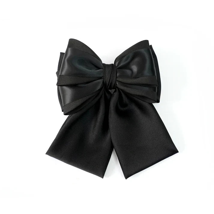 Soft Satin Bow Clip with Satin Ribbon (Black)