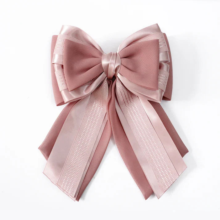 Elegant Bow Clip with Multi layers of Satin Ribbon and Organza (Pink Peach)